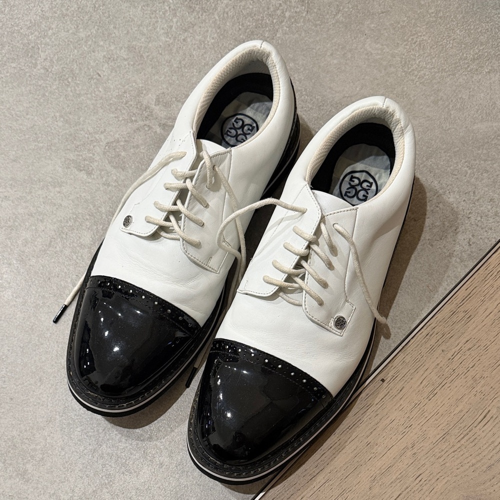 White and Black Cap-Toe Men's G/Fore Golf Shoes